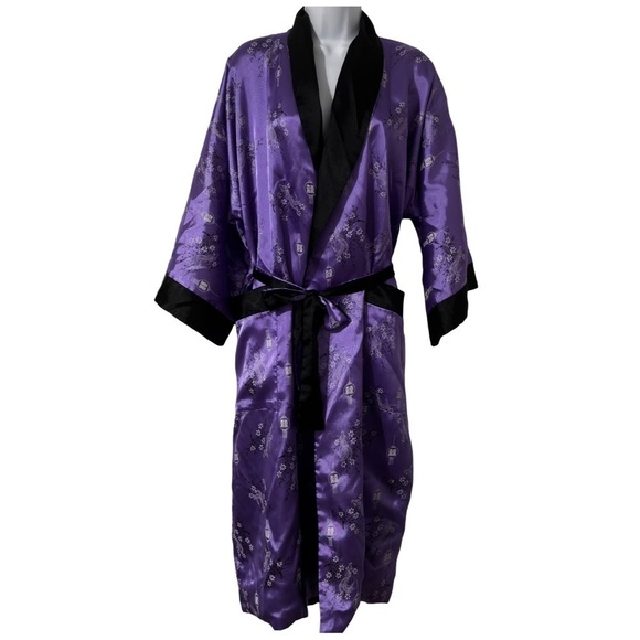 Asian Vintage Silk feel Reversible embroidered Dragon Robe one size - Picture 4 of 16